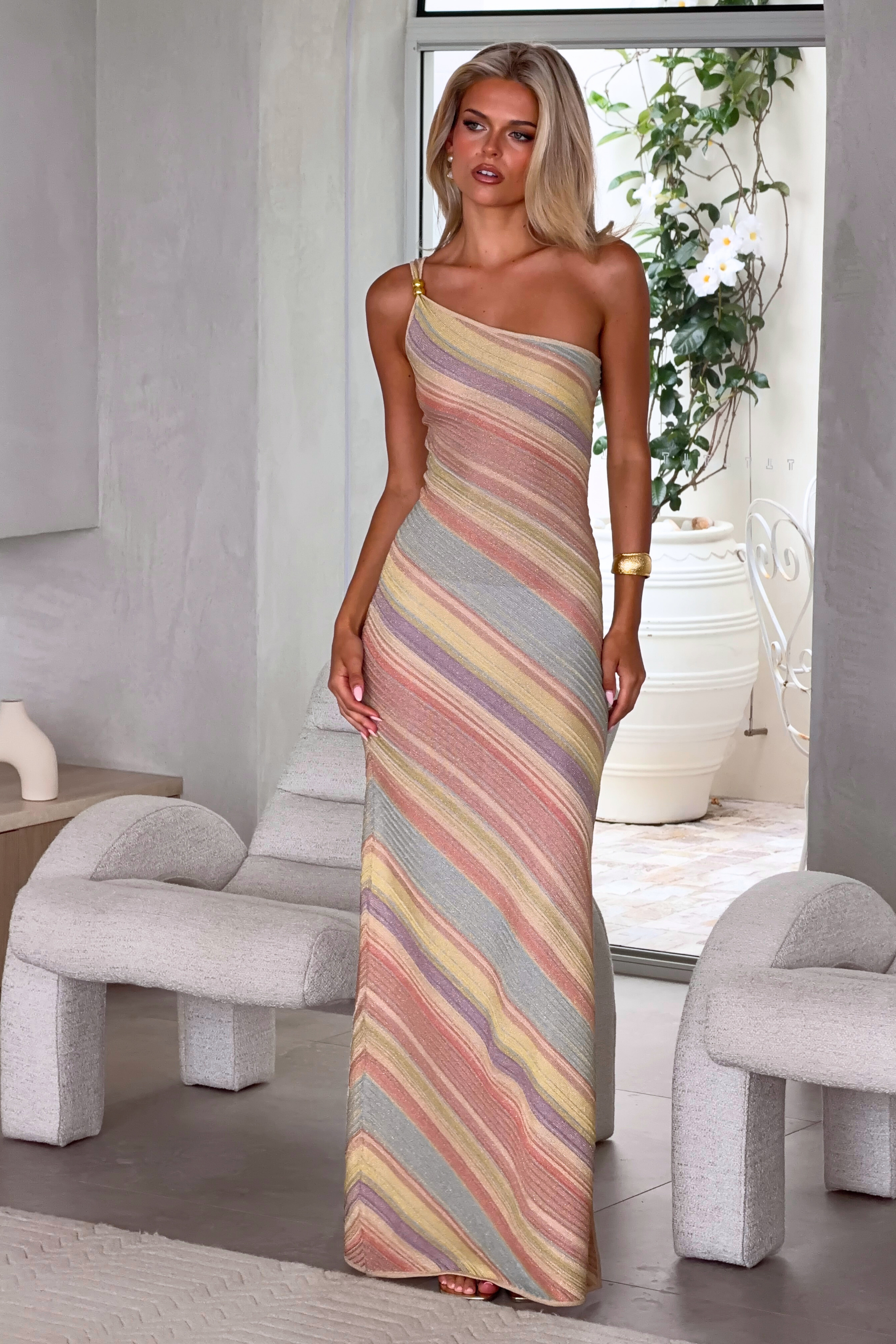 Milan Maxi Dress | Pastel Striped Knit Pastel Striped Knit / M Milan Maxi Dress | Pastel Striped Knit Pastel Striped Knit / M