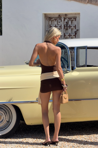 Caprina Halter Mini Dress | Brown Terry