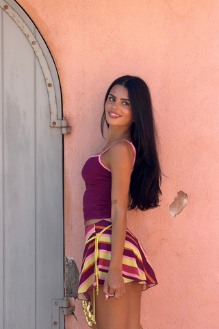 Gracie Chiffon Mini Skirt | Plum Stripe