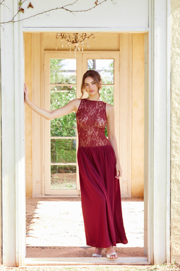 Valentina Lace Maxi Dress | Burgundy