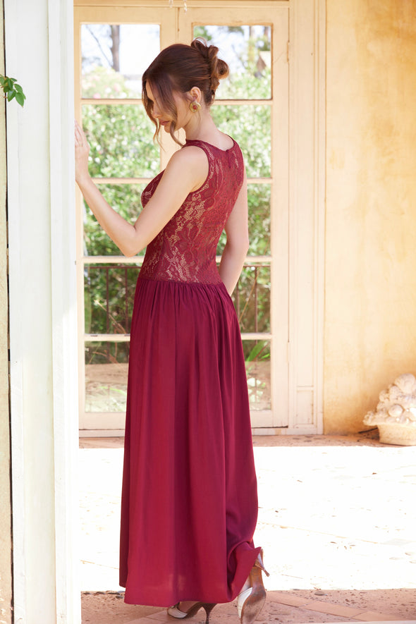 Valentina Lace Maxi Dress | Burgundy