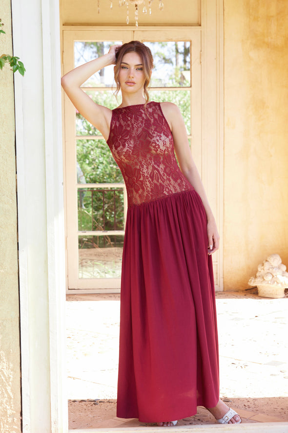 Valentina Lace Maxi Dress | Burgundy